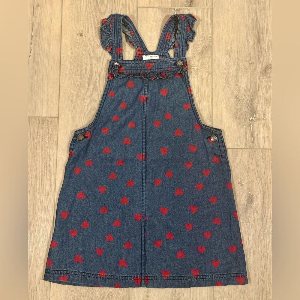 Max Studio Denim Overalls with Red Heart Pattern
